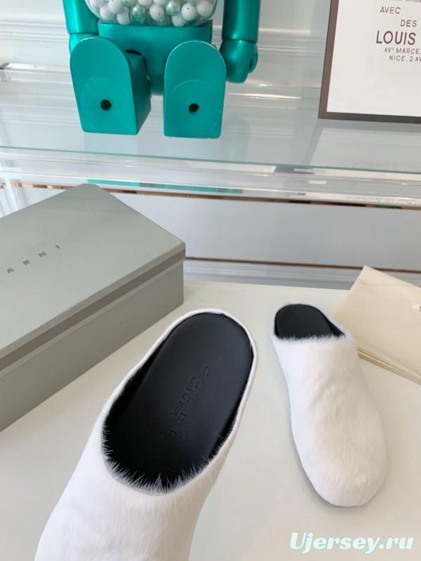 2024 Unisex Marni White Leather Slippers