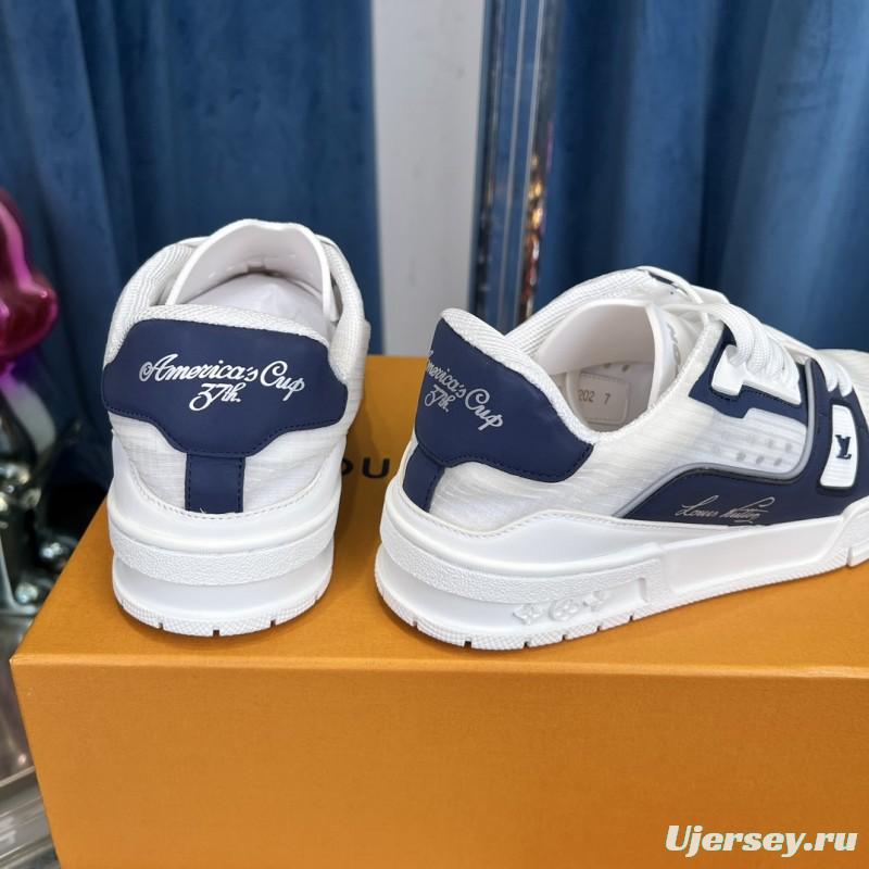 2025 Unisex Louis Vuitton White Navy Leather Sneakers