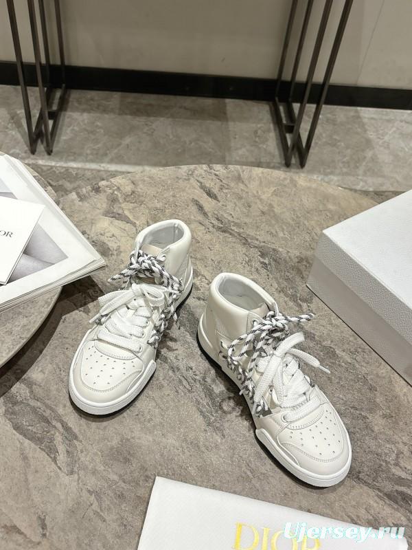 2025 Women Dior White Leather Mesh High-top Sneakers