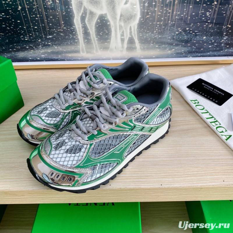 2025 Unisex Bottega Veneta Green Silver Mesh Sneakers LY00310