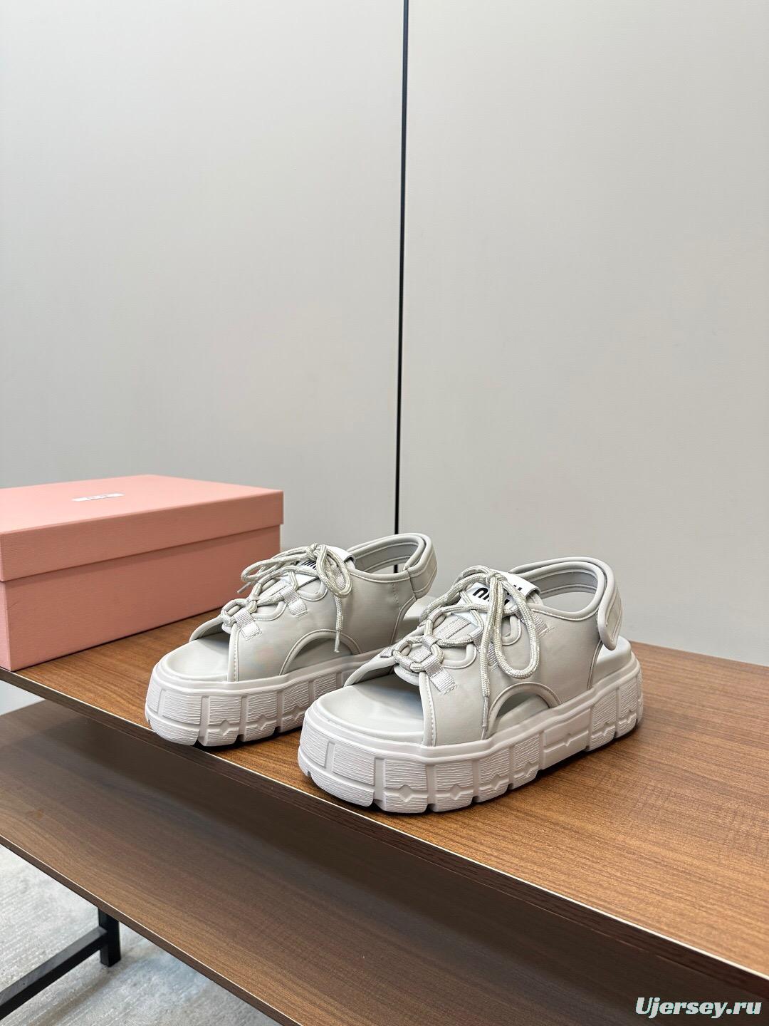 2025 Women Miu Miu White Leather Sandals LY00240