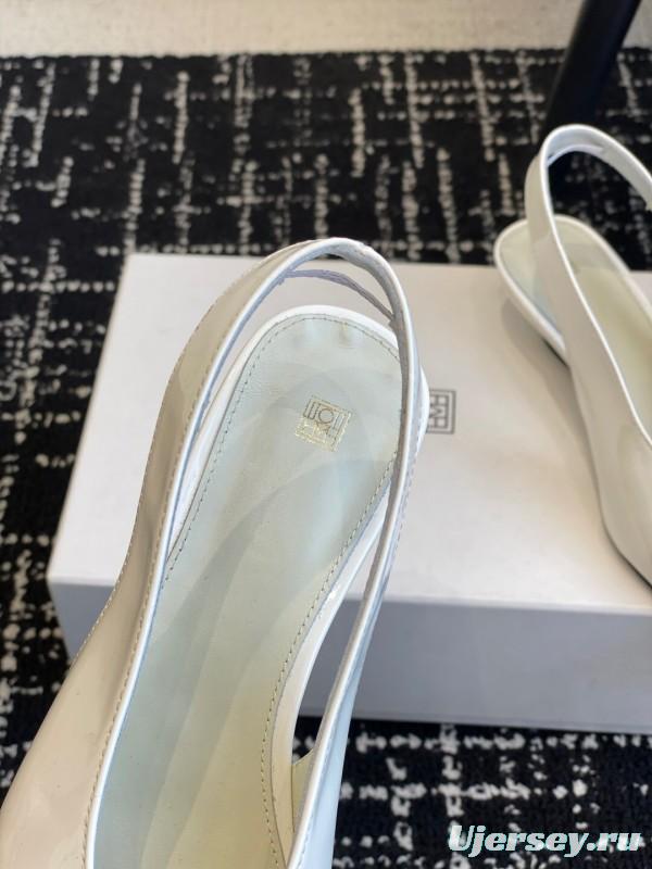 2025 Women Toteme White Patent Leather Slingback Pointed Toe Pumps