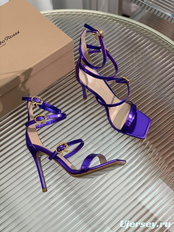 2025 Women Gianvito Rossi Purple Leather High Heel Buckle Sandals