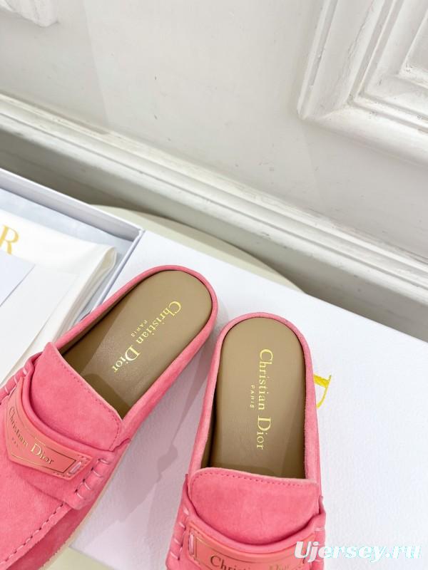 2025 Women Dior Pink Suede Loafers Slip-on Casual Handmade Stylish LY00360(F)