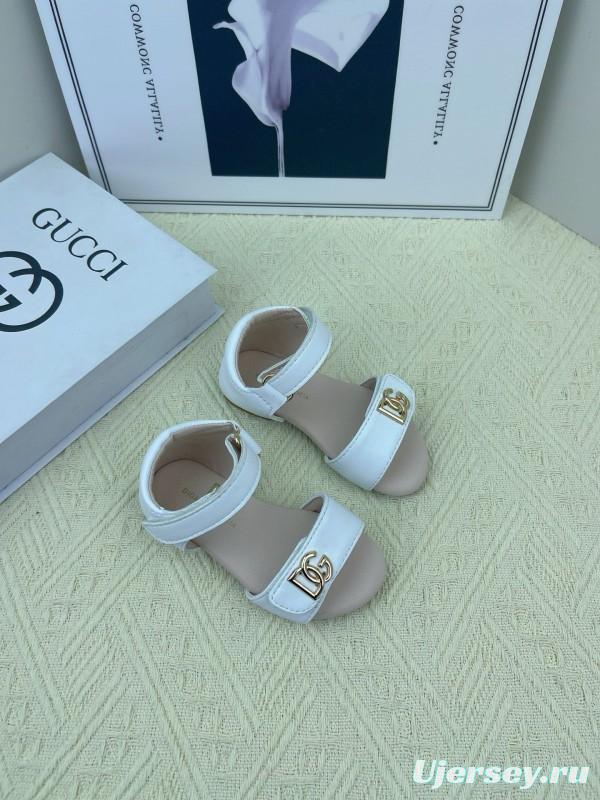 2025 Kids Dolce & Gabbana White Black Leather Sandals DG