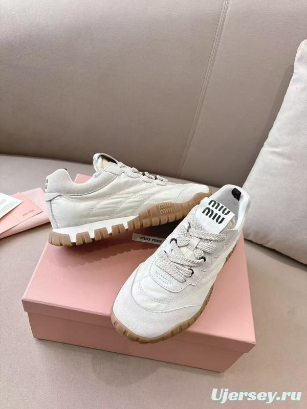 2025 Women Miu Miu White Beige Leather Nylon Casual Shoes KFY00280