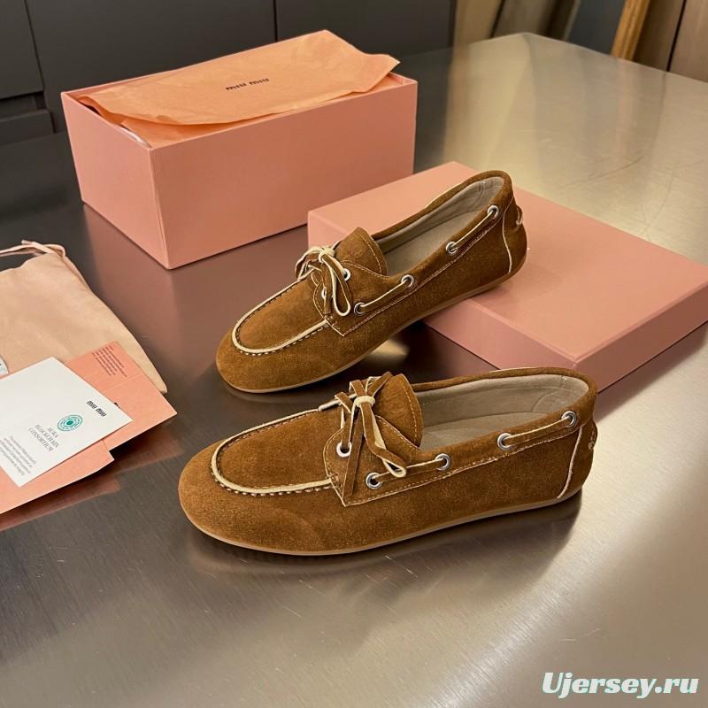 2025 Women Miu Miu Brown Suede Loafers LY00230