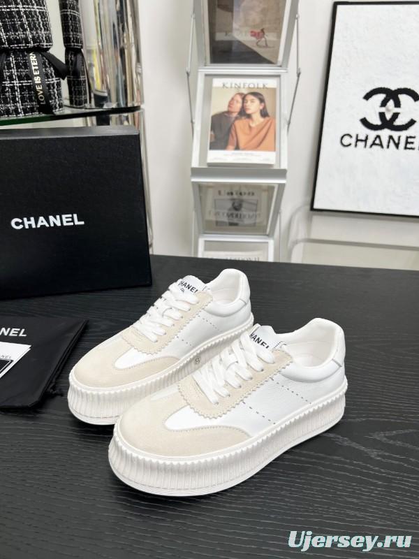 2025 Women Chanel White Leather Suede Sneakers LY00270