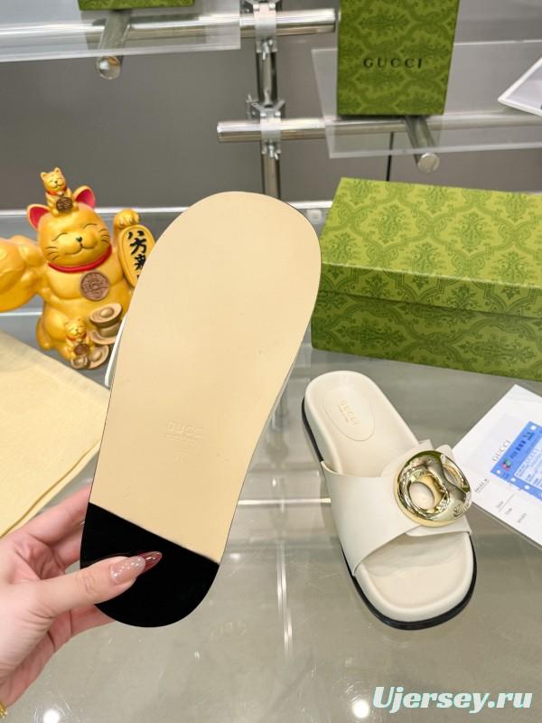 2025 Gucci White Leather Slippers KFY00210