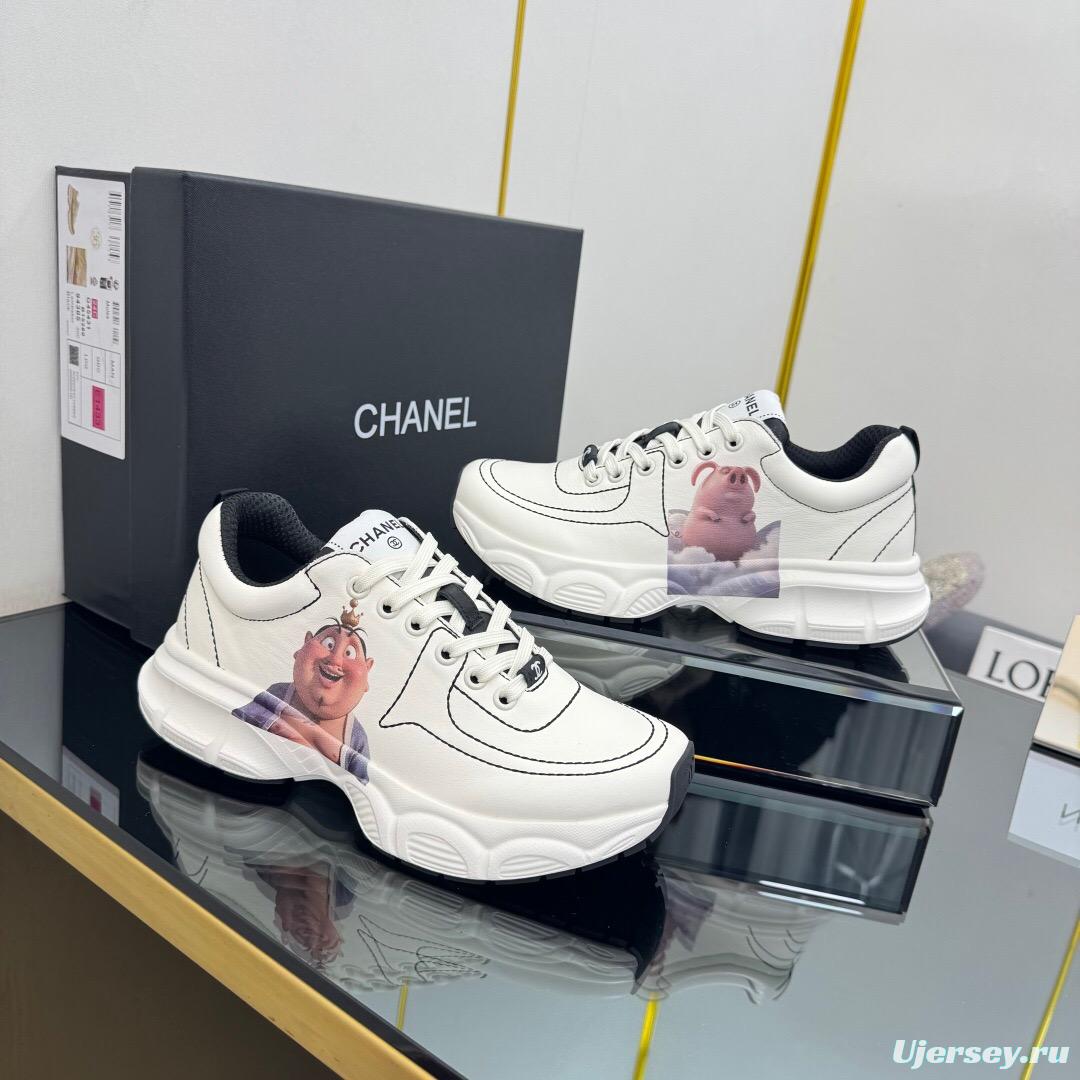2025 Women Chanel White Leather Sneakers