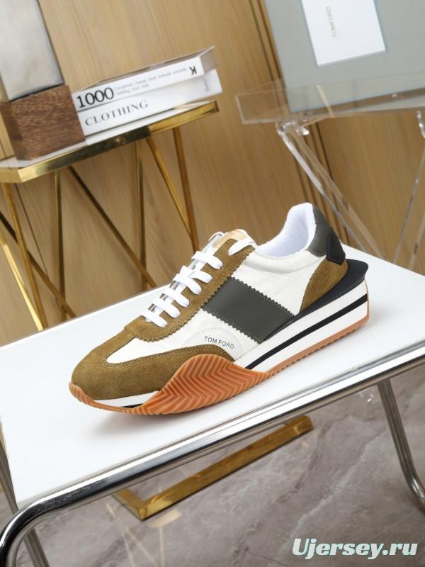 2025 Unisex TOM FORD White Black Brown Leather Suede Sneakers LY00360(LY00370)
