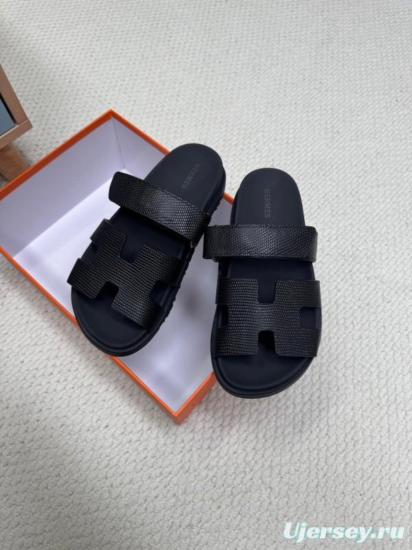 2025 Slippers Hermès Black Leather Slippers