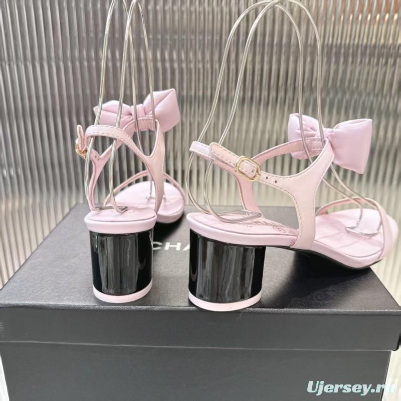 2025 Women Chanel Pink Leather Sandals Bow LY00260