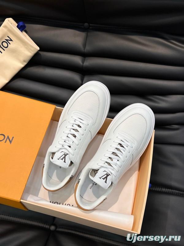 2024 Unisex Louis Vuitton White Brown Mesh Leather Sneakers MJ00400
