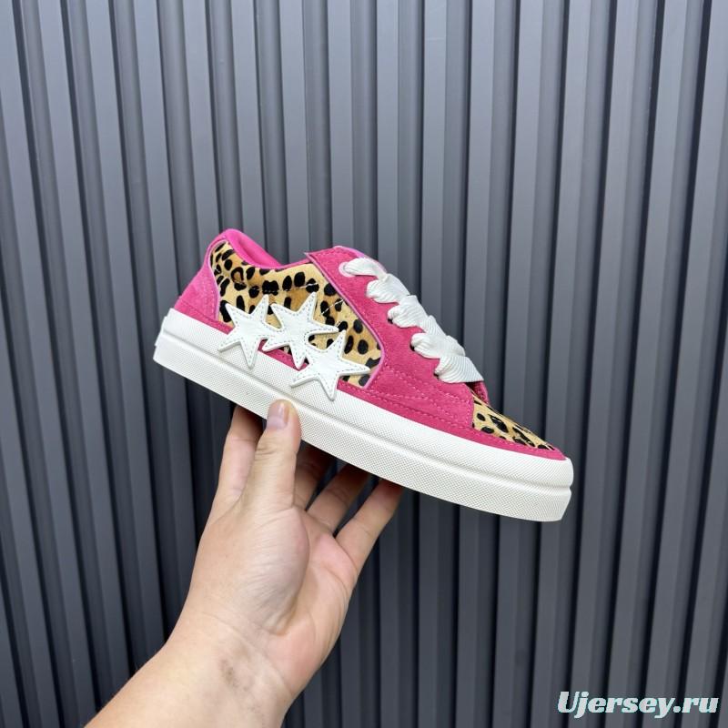 2025 Unisex Amiri Pink Leopard Suede Leather Sneakers
