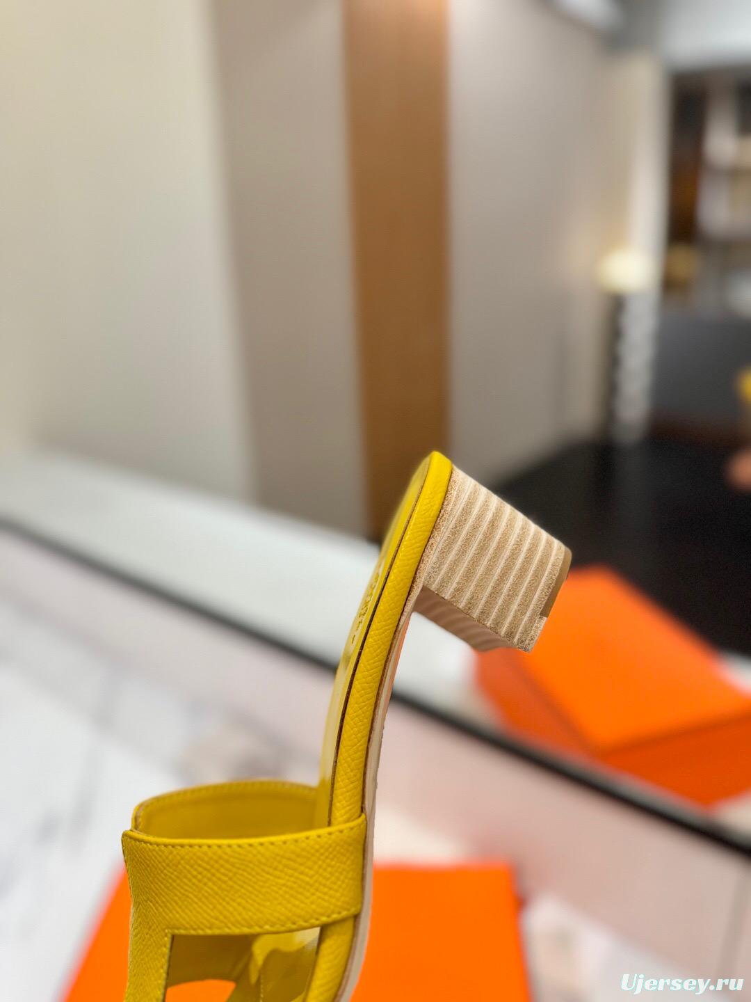 2025 Women Hermès Yellow Leather Sandals