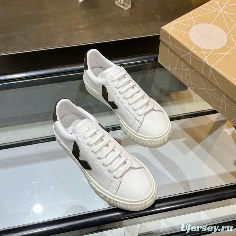 2025 Unisex VEJA White Black Leather Canvas Vulcanized Sneakers MJ00240