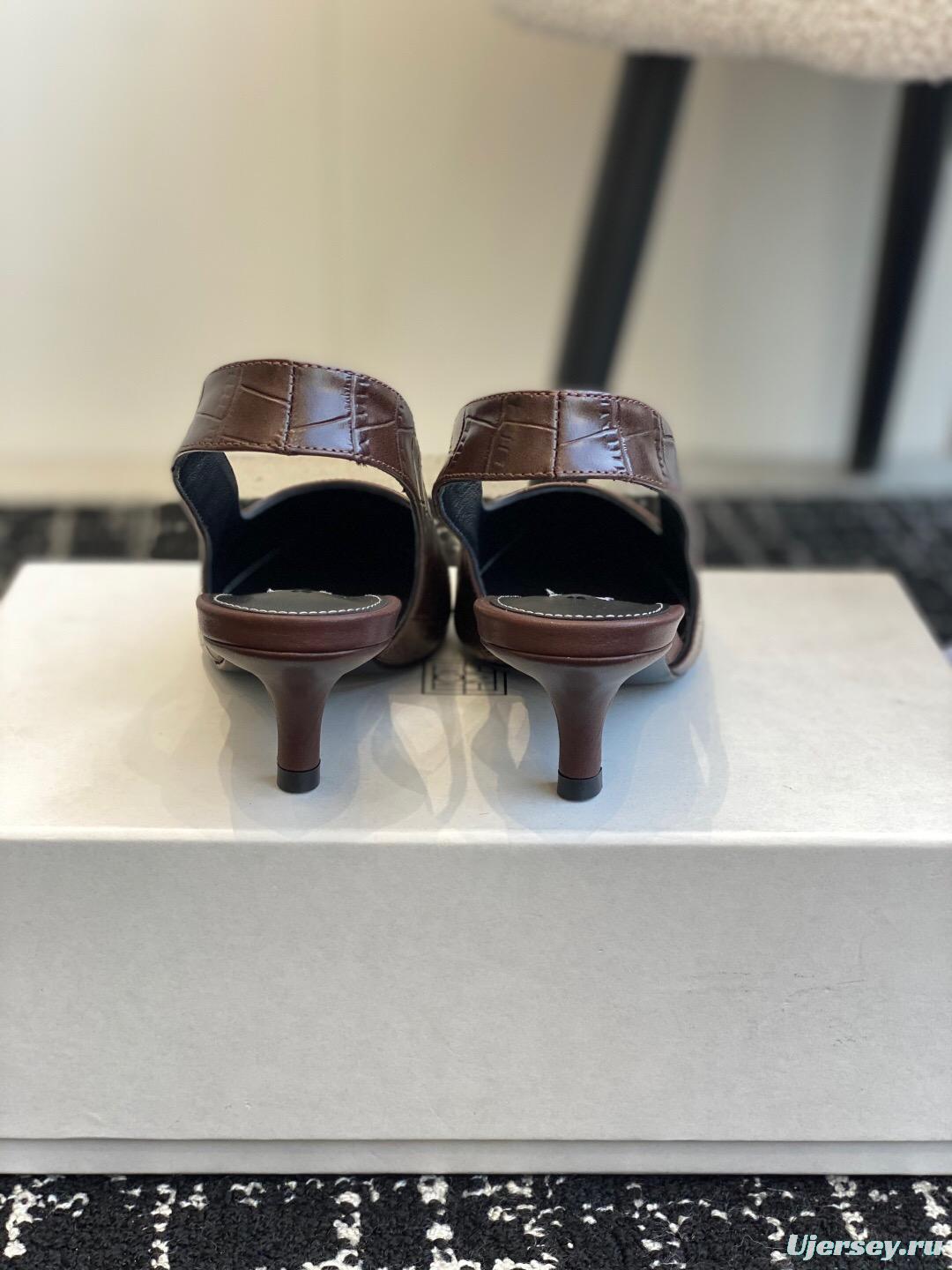 2025 Women Toteme Brown Leather Slingback Pointed Toe Heels