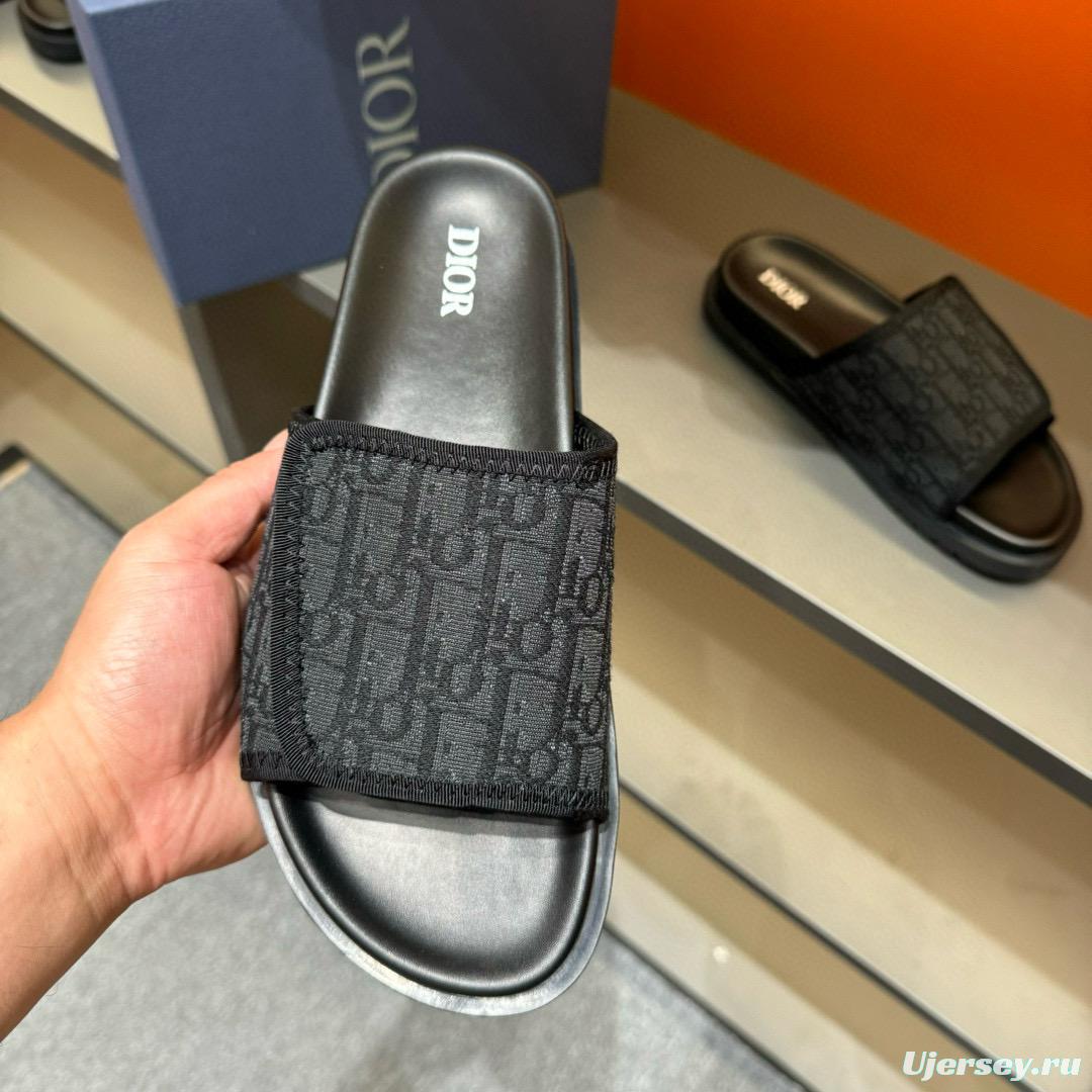 2024 Dior Black Fabric Leather Slippers MJ00180