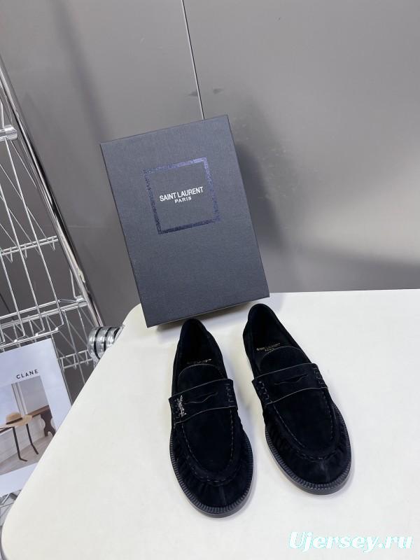 2025 Women Yves Saint Laurent Black Suede Loafers