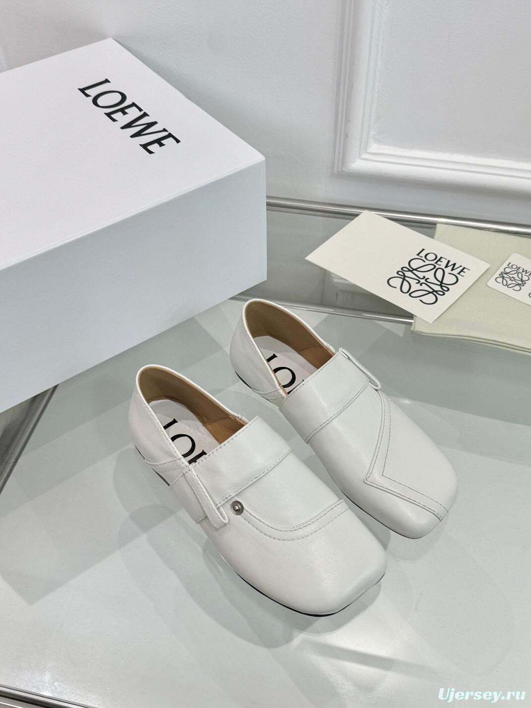 2025 Women Loewe White Leather Loafers LY00291
