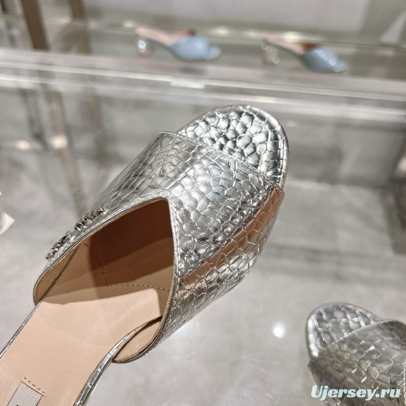 2025 Women Miu Miu Silver Leather Mules