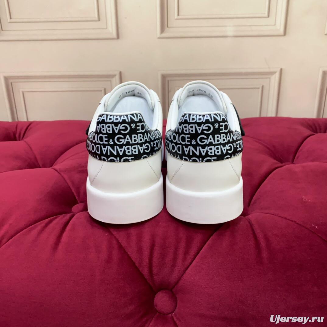 2025 Unisex Dolce & Gabbana White Leather Sneakers LOGO Strap LY00300