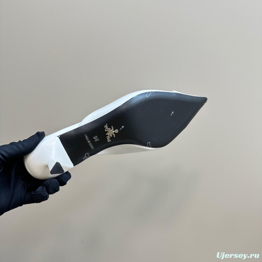 2025 Women Prada White Leather High Heel Mules