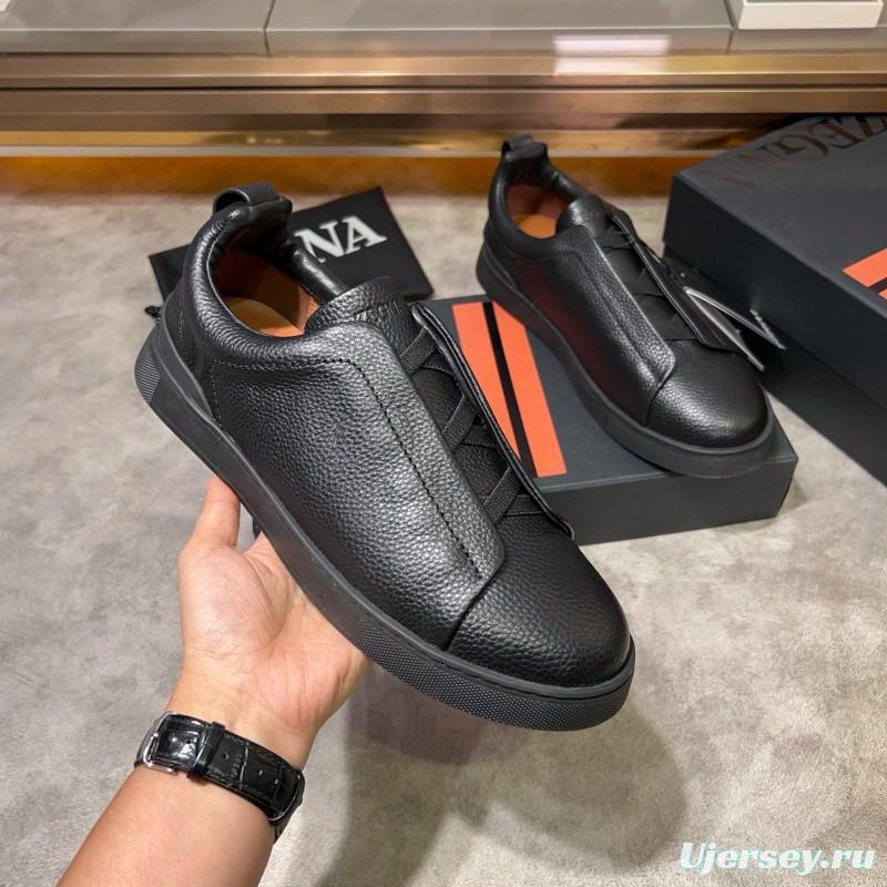 2024 Men Ermenegildo Zegna Black Calf Leather Sneakers MJ00280