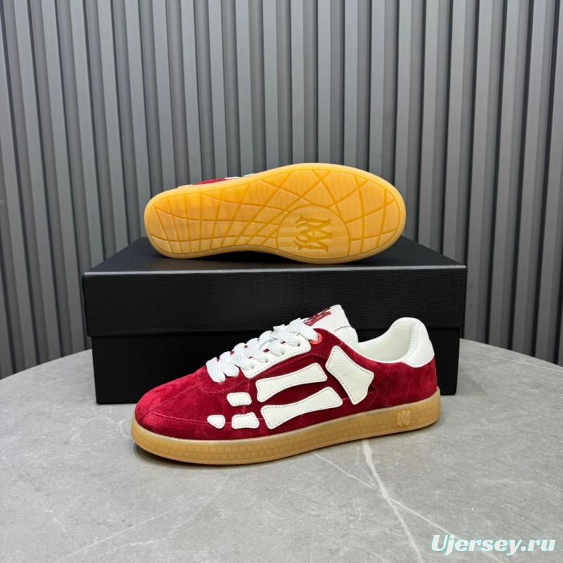 2025 Unisex Amiri Red White Suede Leather Sneakers Skeleton Pattern LY00280