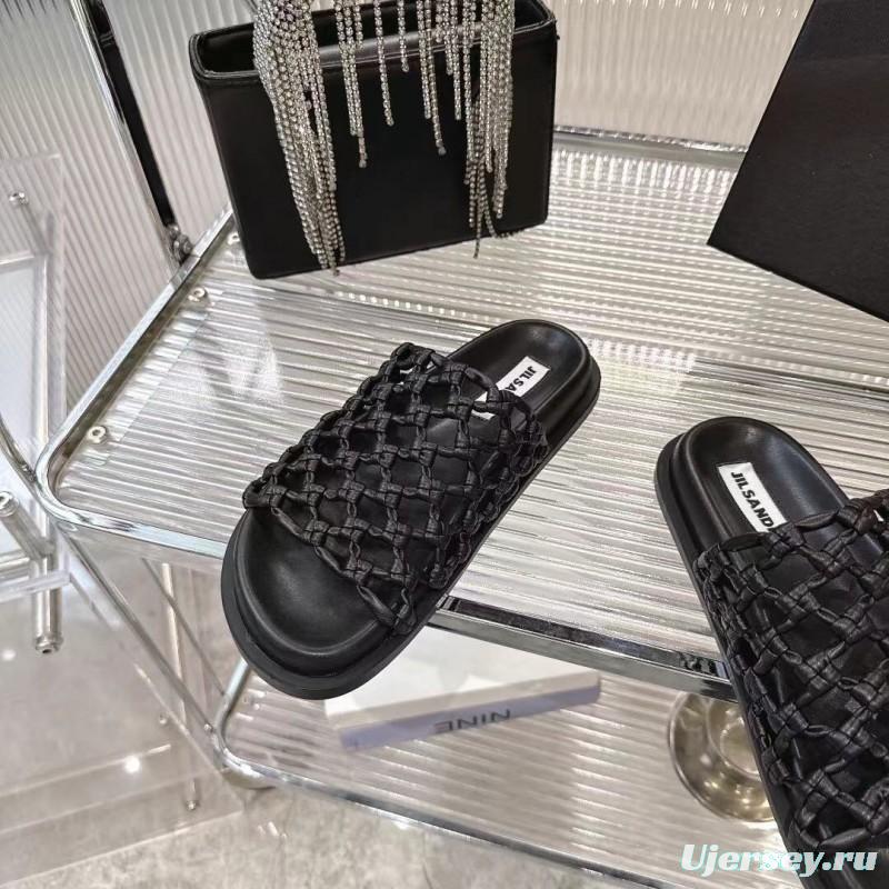 2025 Slippers Jil Sander Black Leather Braided