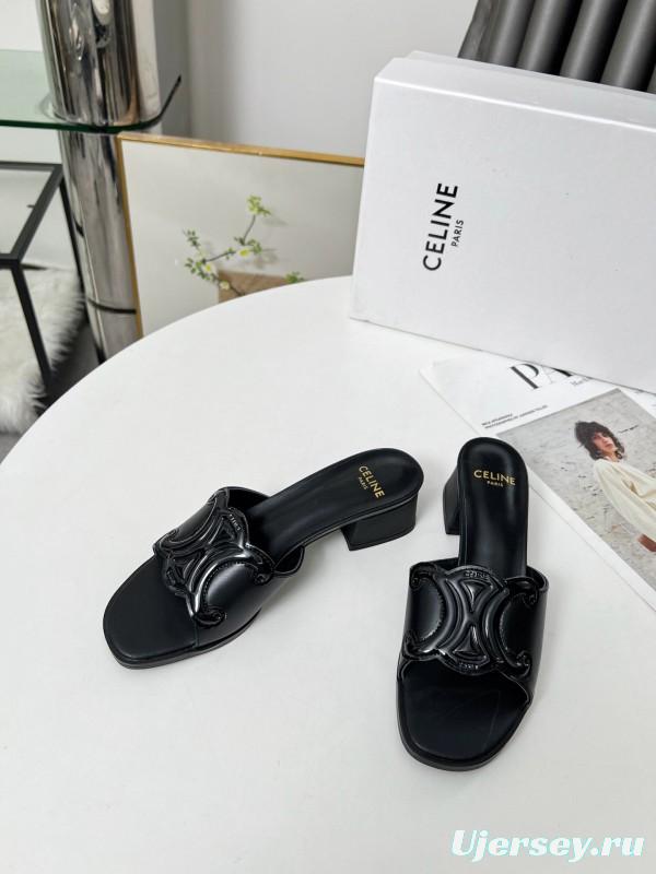 2025 Women Celine Black Leather Sandals