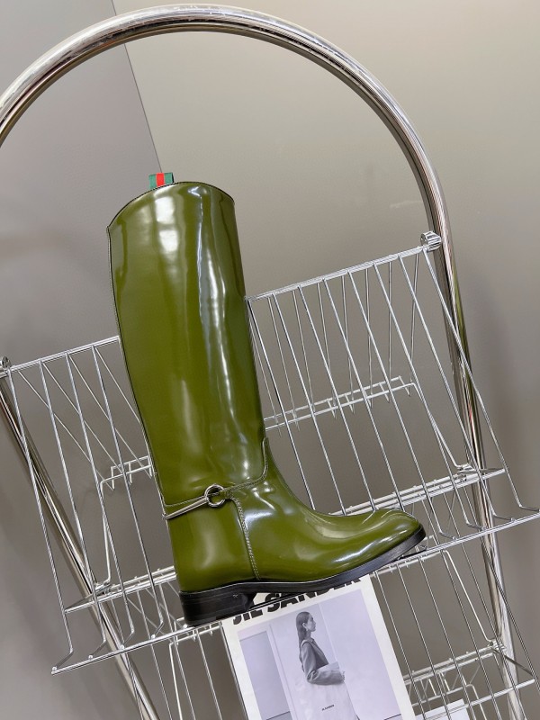 2024 Women Gucci Green Leather Boots Handmade MJ00620