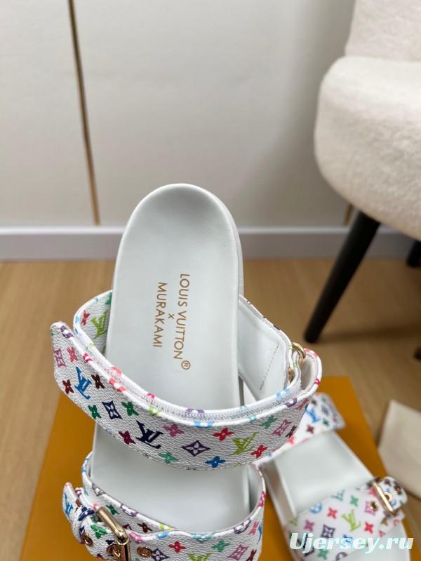 2025 Women Louis Vuitton White Multicolor Canvas Slippers KFY00280