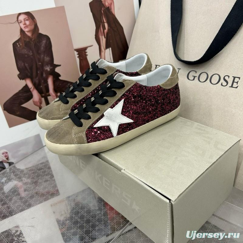 2025 Women GGDB Burgundy White Suede Glitter Sneakers
