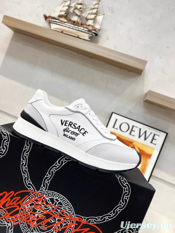 2025 Men VERSACE White Grey Leather Suede Sneakers LY00320