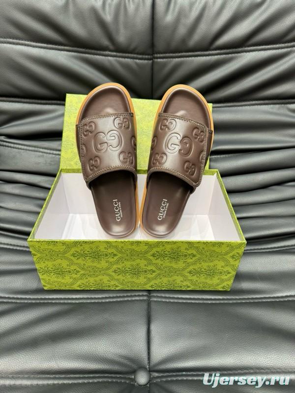 2024 Gucci Brown Leather Slippers MJ00200