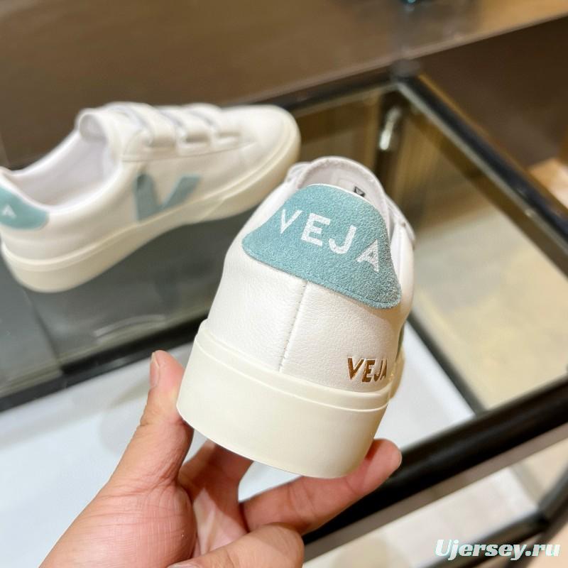 2025 Women VEJA White Blue Leather Canvas Vulcanized Sneakers MJ00240