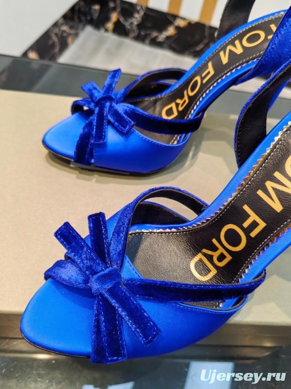 2025 Women TOM FORD Blue Velvet Satin High Heel Slingback KFY00300