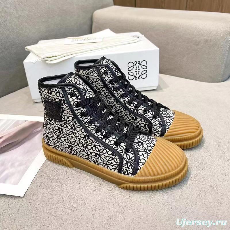 2025 Women Loewe Black White Canvas Rubber High Top Sneakers LY00291