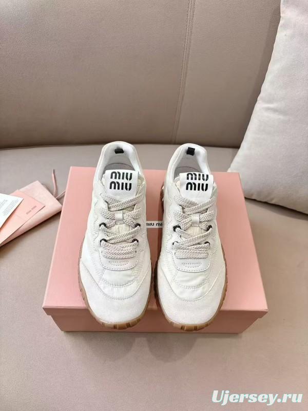 2025 Women Miu Miu White Beige Leather Nylon Casual Shoes KFY00280