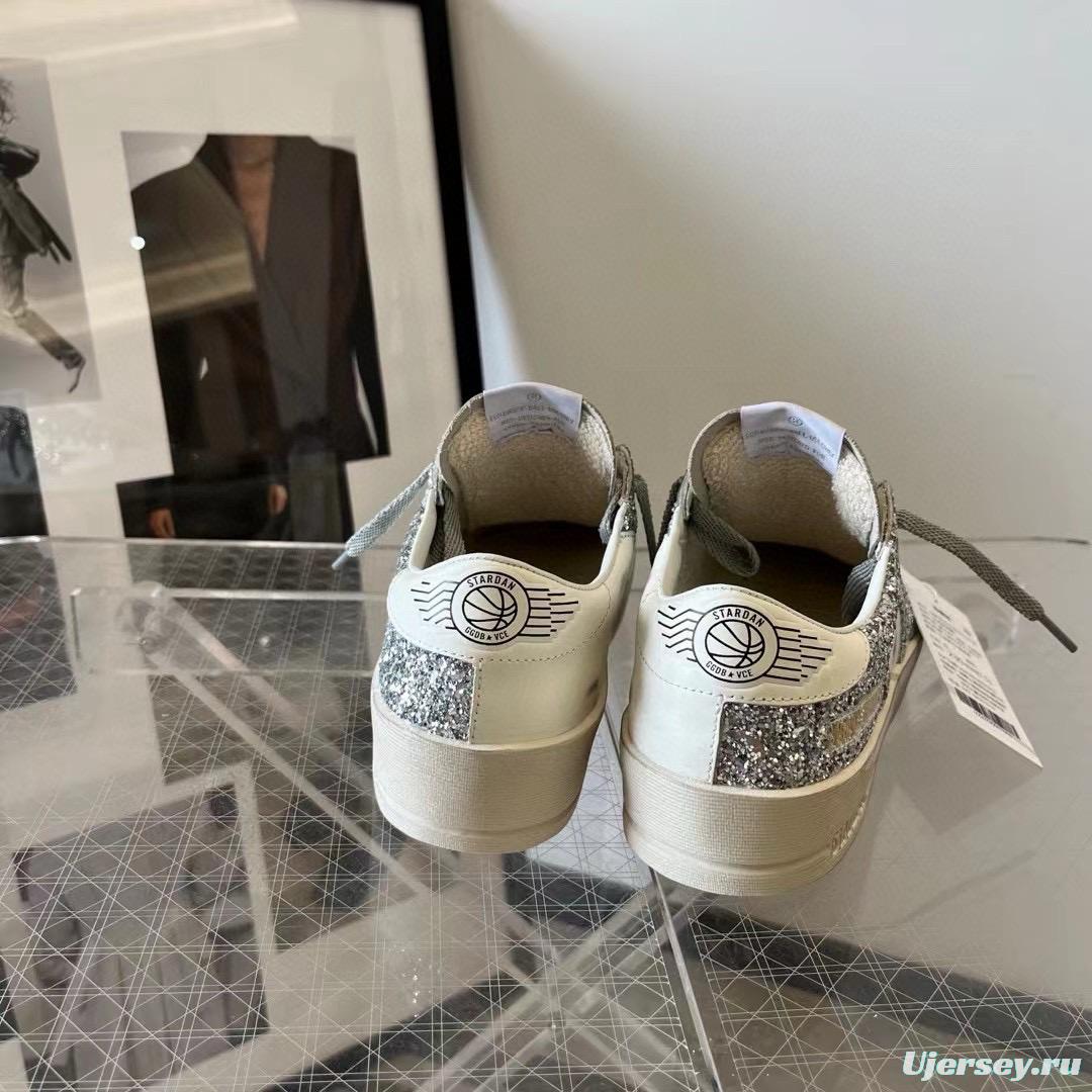 2024 Unisex GGDB White Silver Leather Glitter Low-Top Sneakers MJ00260