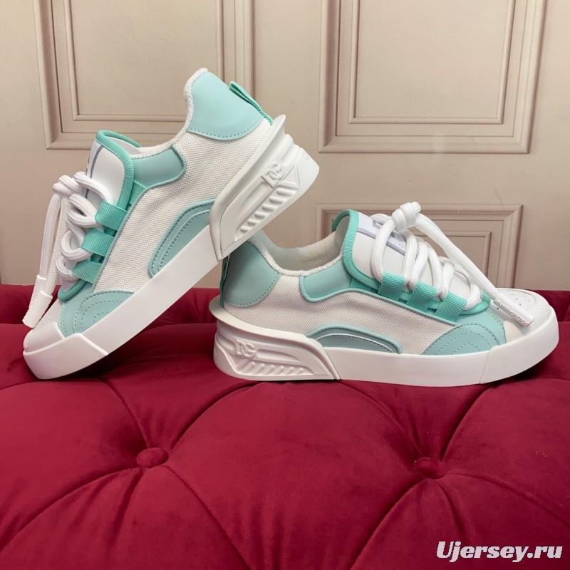2025 Women Dolce & Gabbana White Mint Leather Mesh Sneakers