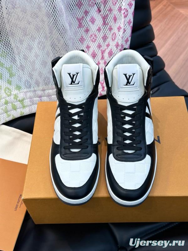 2024 Men Louis Vuitton Black White Leather High Top Sneakers MJ00420