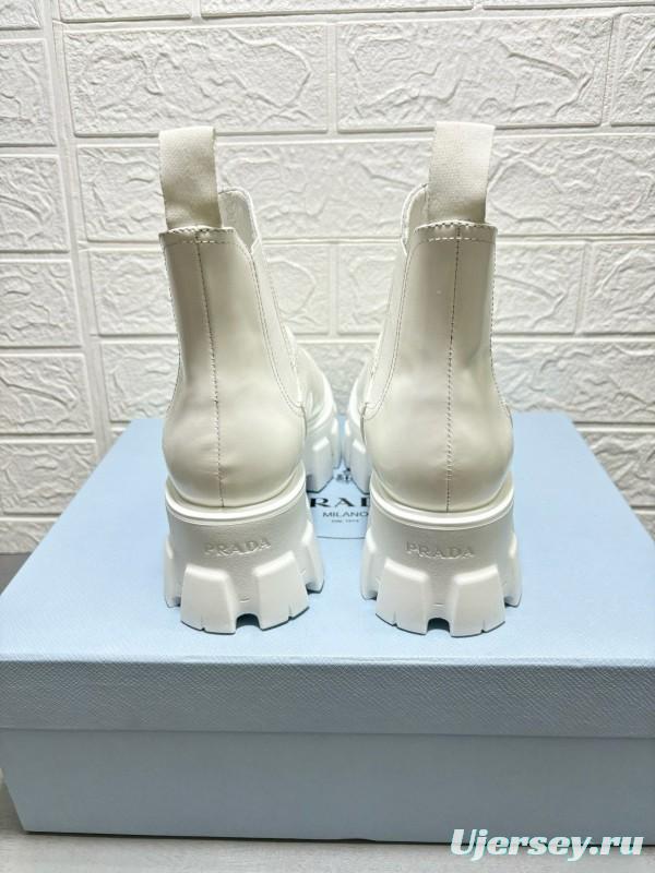 2024 Women Prada White Leather Chelsea Boots MJ00380