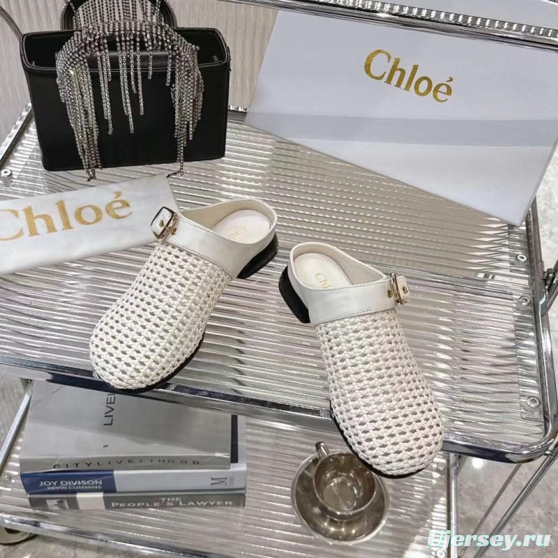 2025 Women Chloé White Fabric Slippers