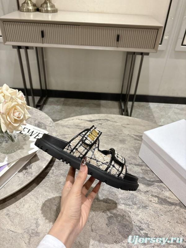 2025 Women Dior Black White Fabric Sandals KFY00300