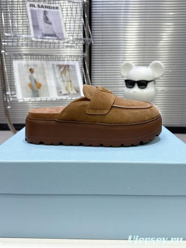2025 Women Prada Brown Suede Loafers