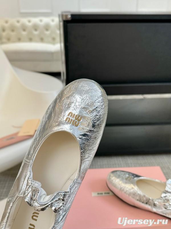 2025 Women Miu Miu Silver Calf Leather Mary Jane KFY00300