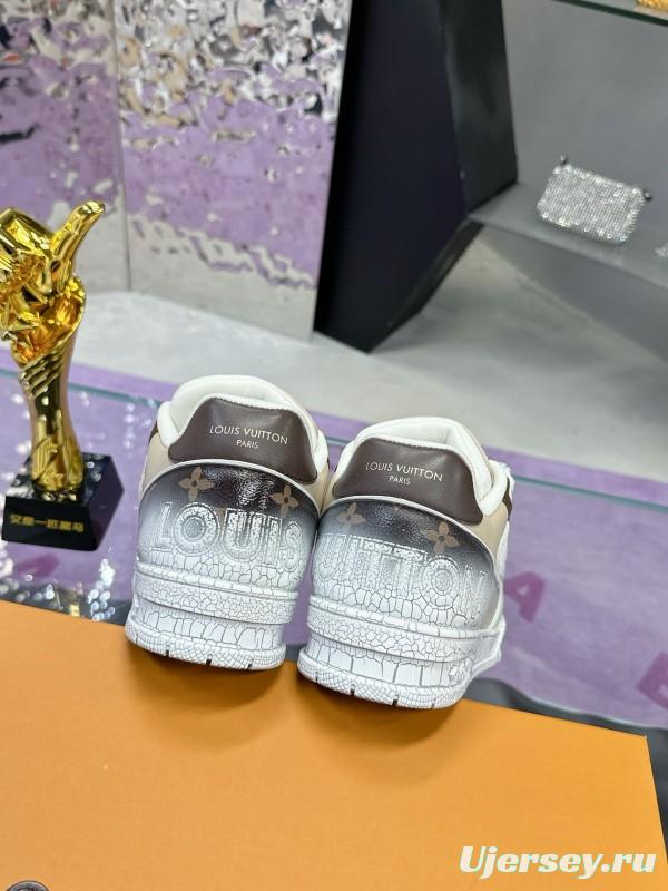 2024 Unisex Louis Vuitton White Brown Leather Mesh Plimsolls Waxed Vintage MJ00500